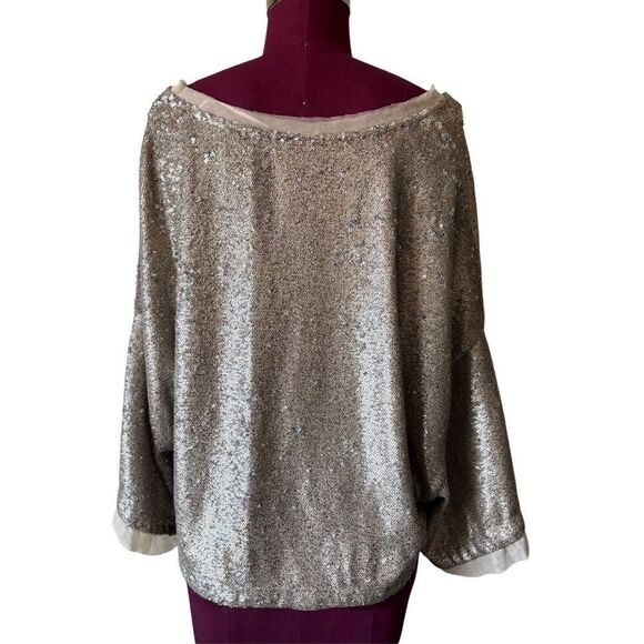 FREE PEOPLE Champagne Dreams Sequin Oversized Crop Top size M Gold - Picture 4 of 10